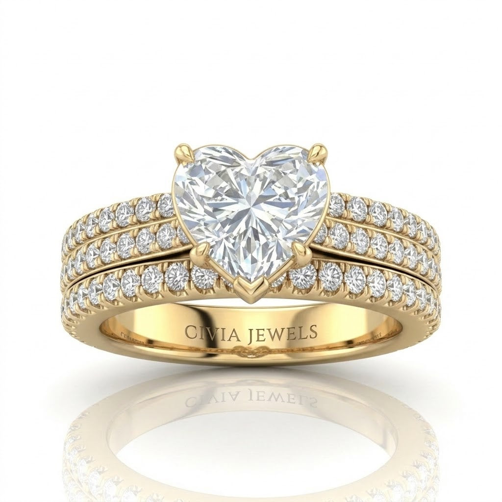 Yellow Gold Aurelia Triple Pavé Heart Diamond Engagement Ring