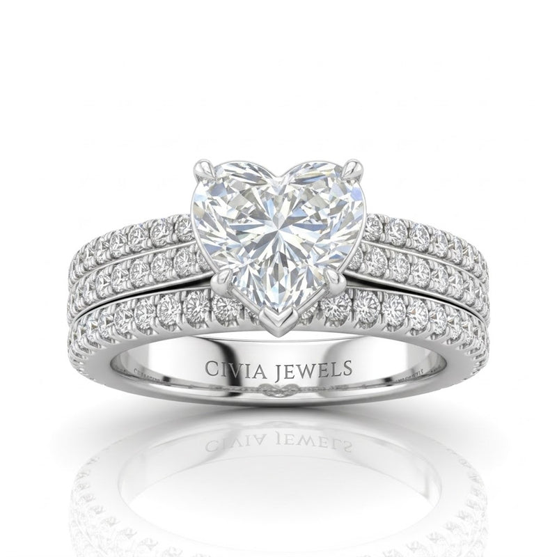White Gold Aurelia Triple Pavé Heart Diamond Engagement Ring