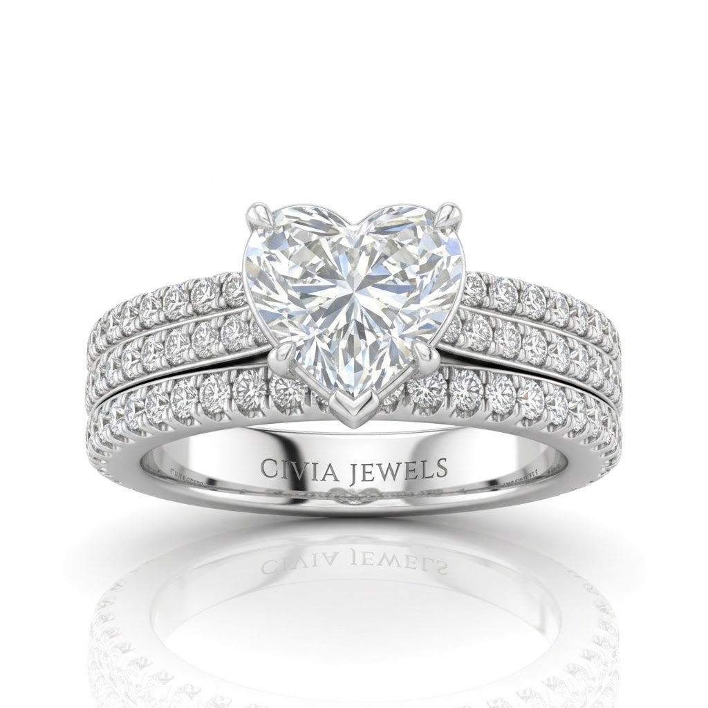 White Gold Aurelia Triple Pavé Heart Diamond Engagement Ring