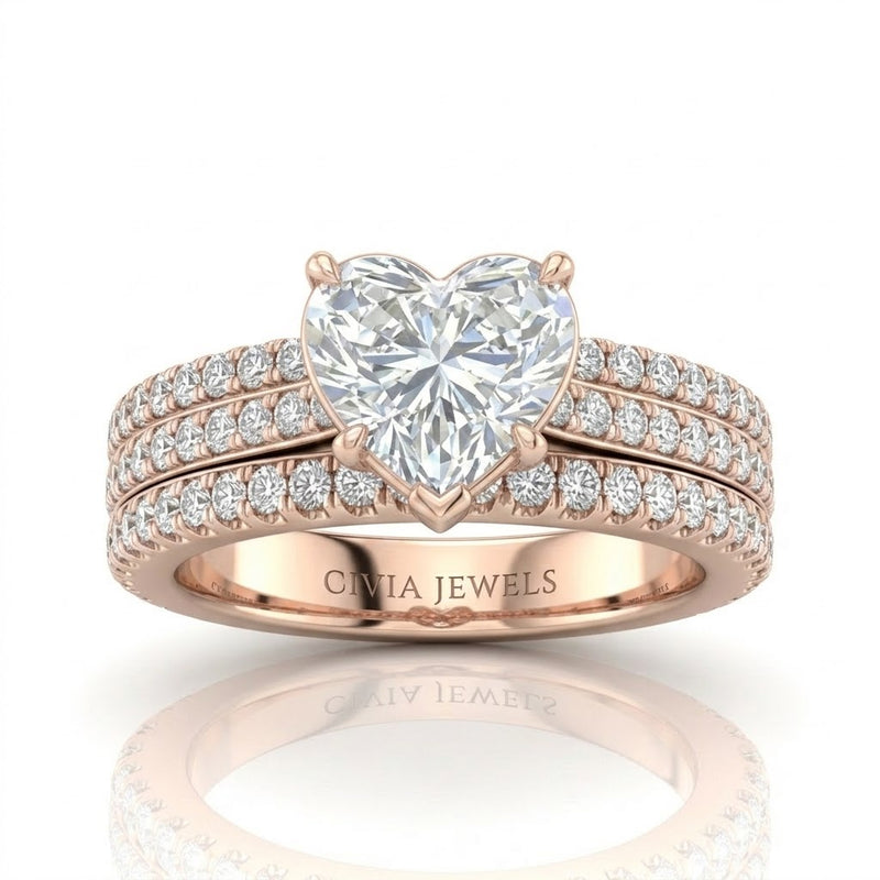 Rose Gold Aurelia Triple Pavé Heart Diamond Engagement Ring