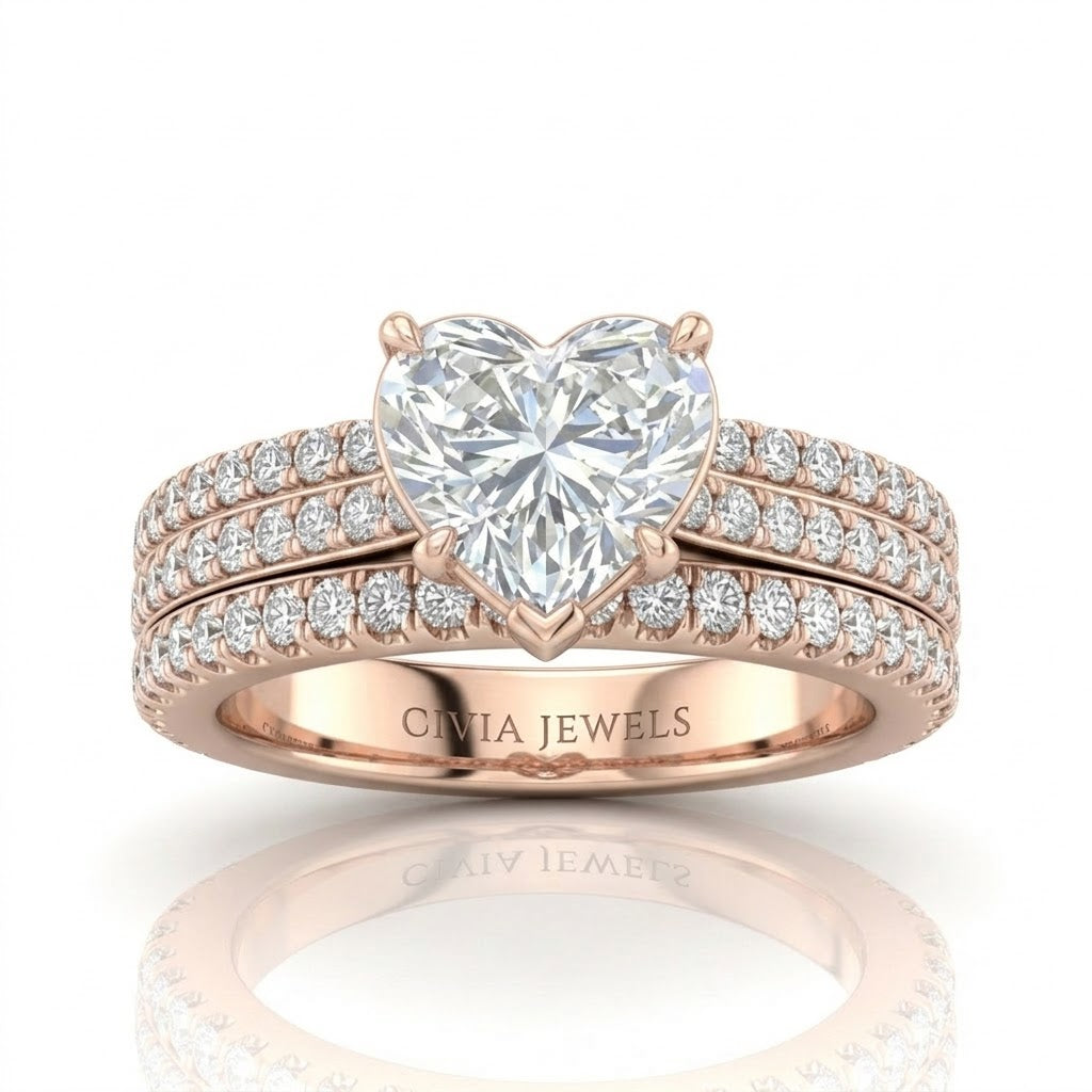 Rose Gold Aurelia Triple Pavé Heart Diamond Engagement Ring