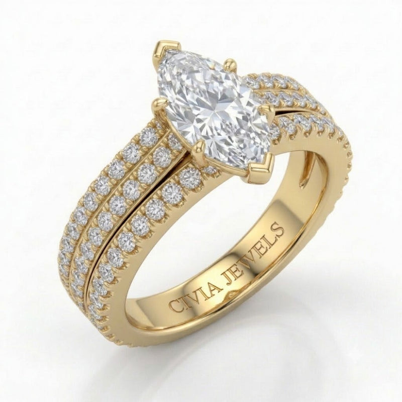 Yellow Gold Aurelia Triple Pavé Marquise Diamond Engagement Ring