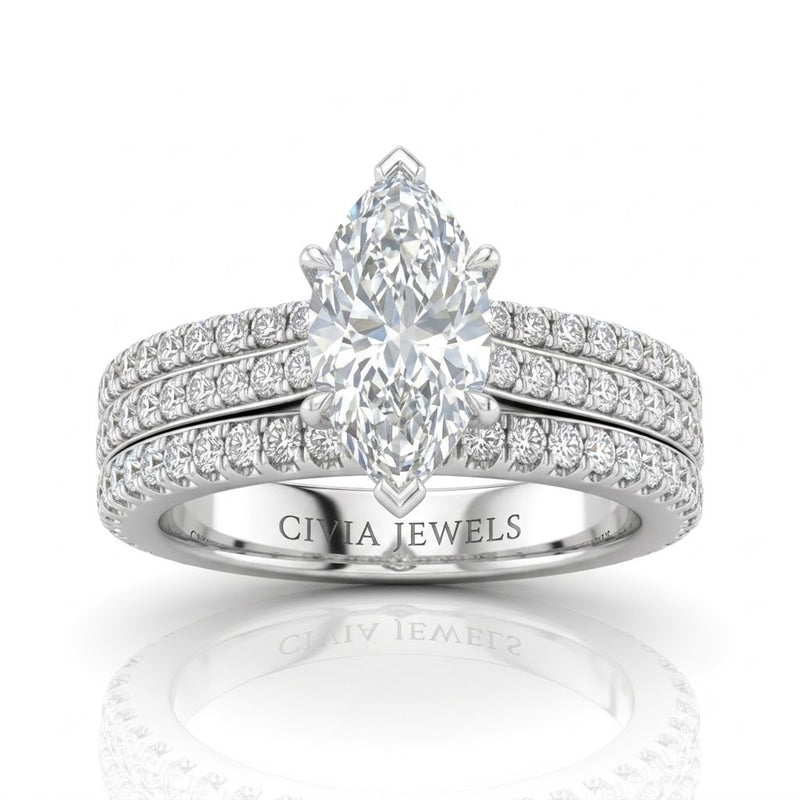 Silver Aurelia Triple Pavé Marquise Diamond Engagement Ring