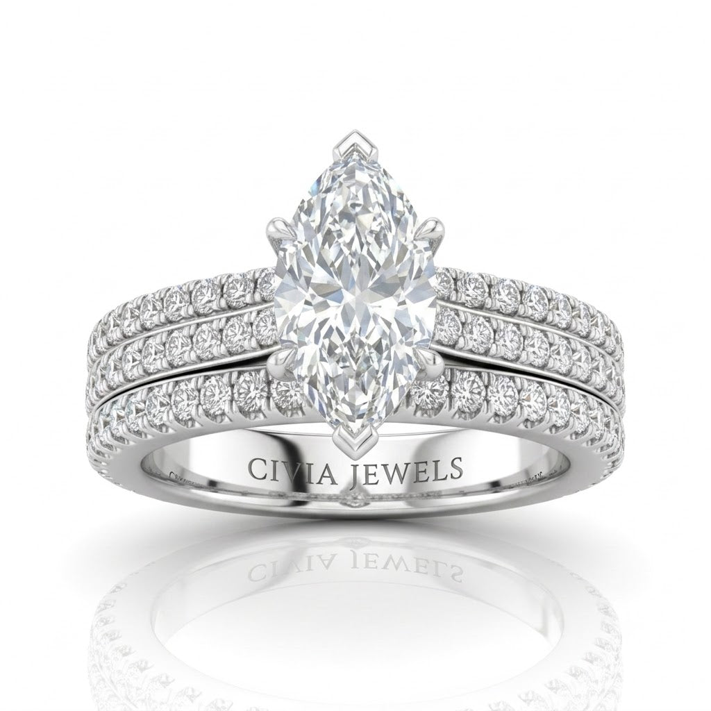Silver Aurelia Triple Pavé Marquise Diamond Engagement Ring