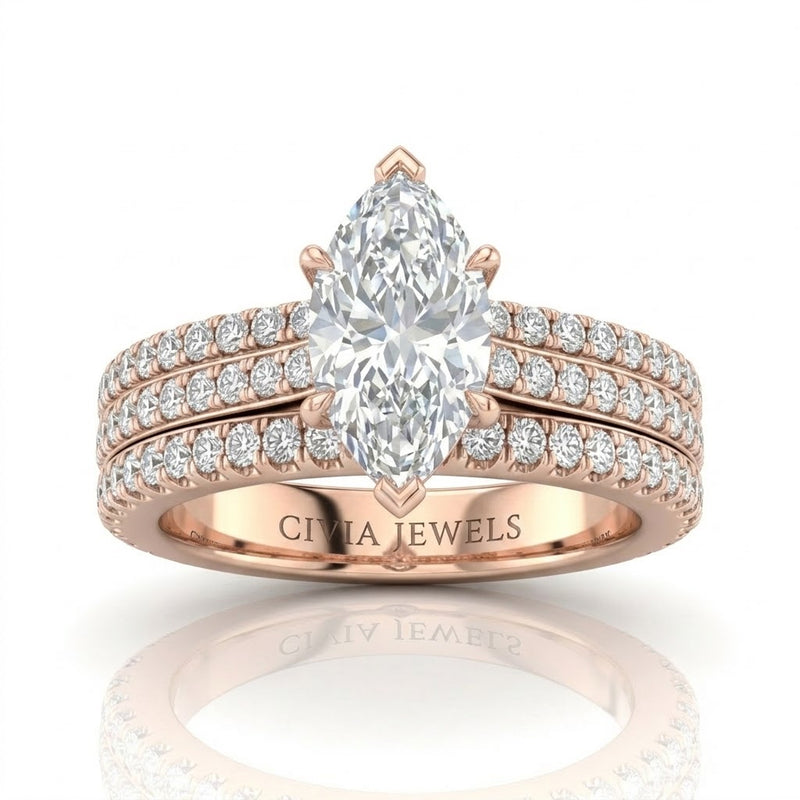 Rose Gold Aurelia Triple Pavé Marquise Diamond Engagement Ring