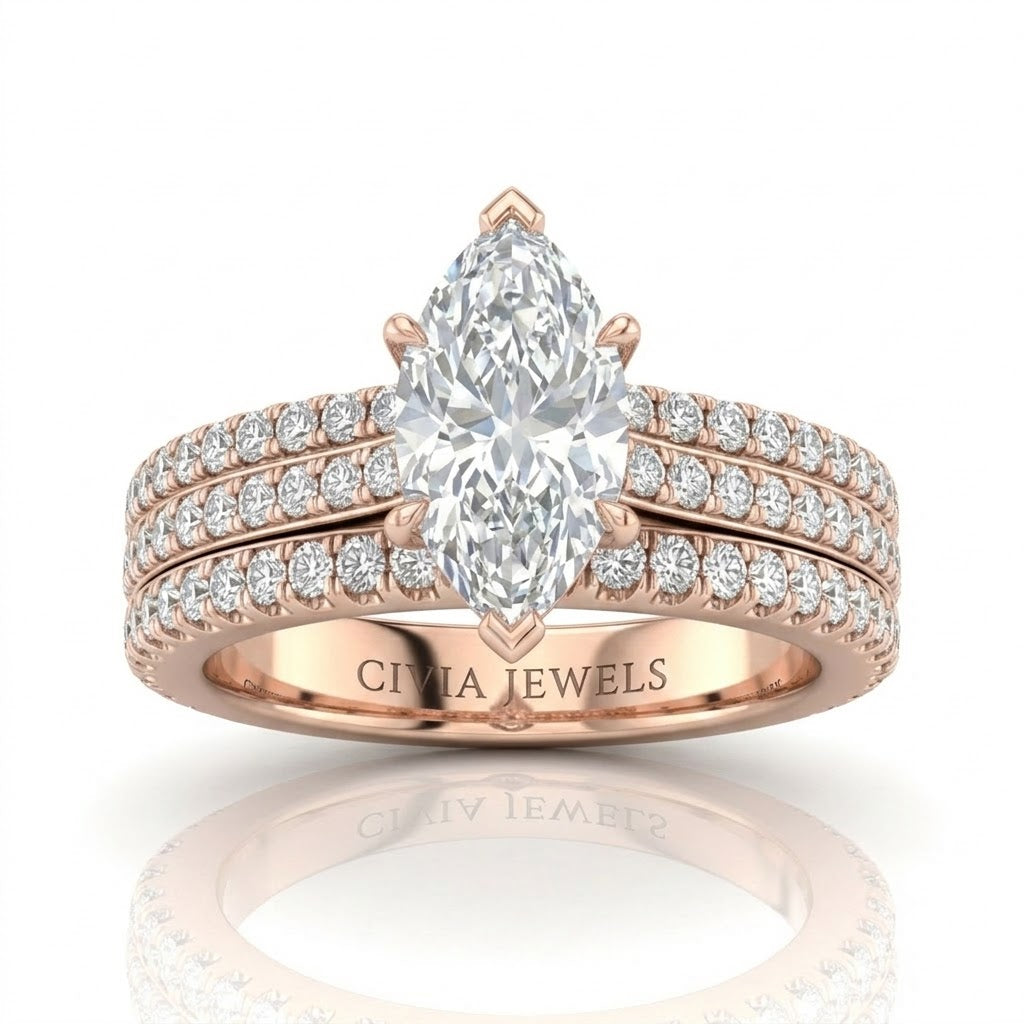 Rose Gold Aurelia Triple Pavé Marquise Diamond Engagement Ring