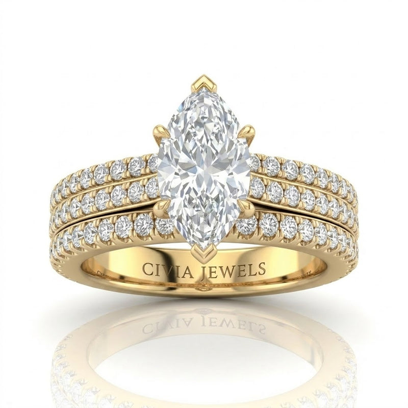 Yellow Gold Aurelia Triple Pavé Marquise Diamond Engagement Ring