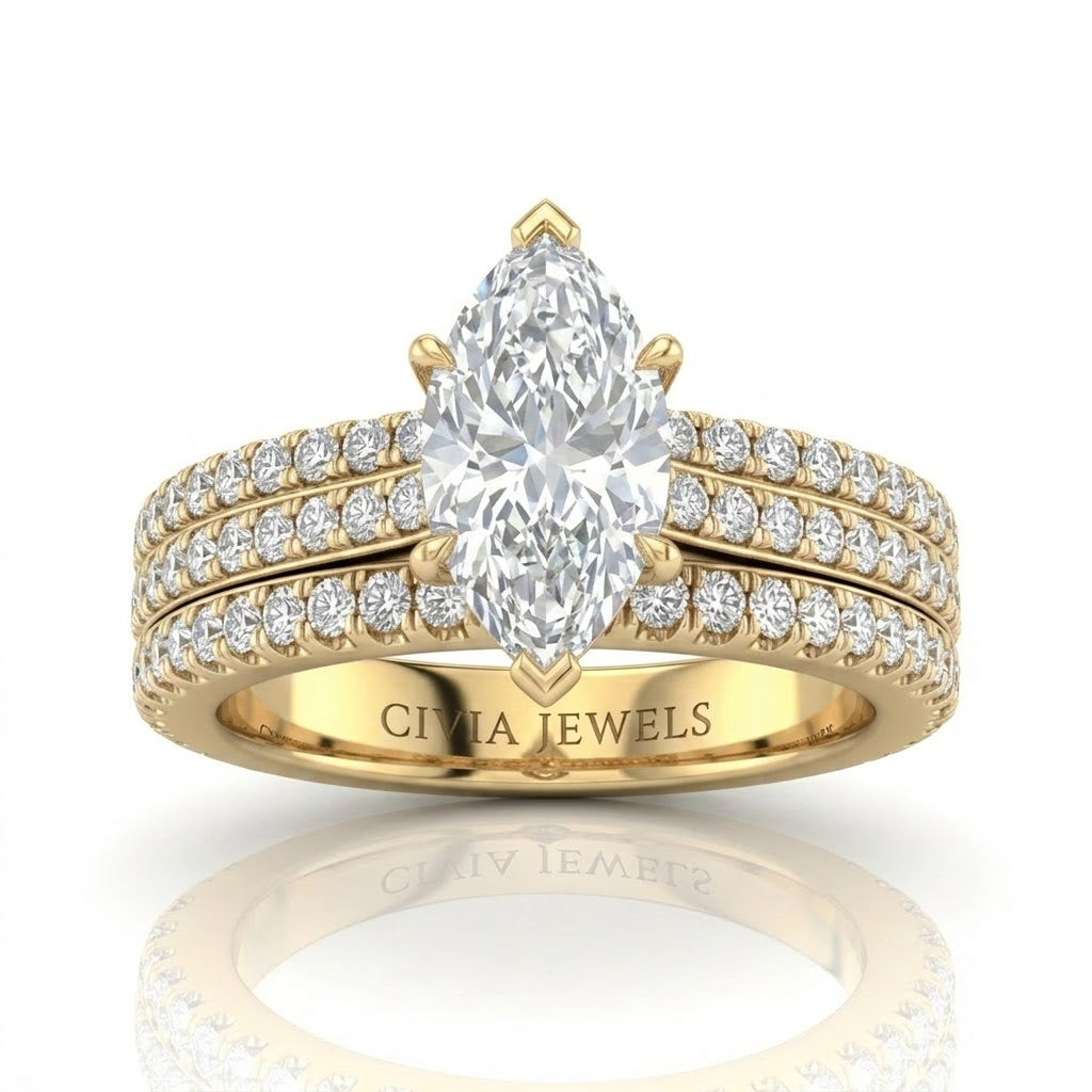 Yellow Gold Aurelia Triple Pavé Marquise Diamond Engagement Ring