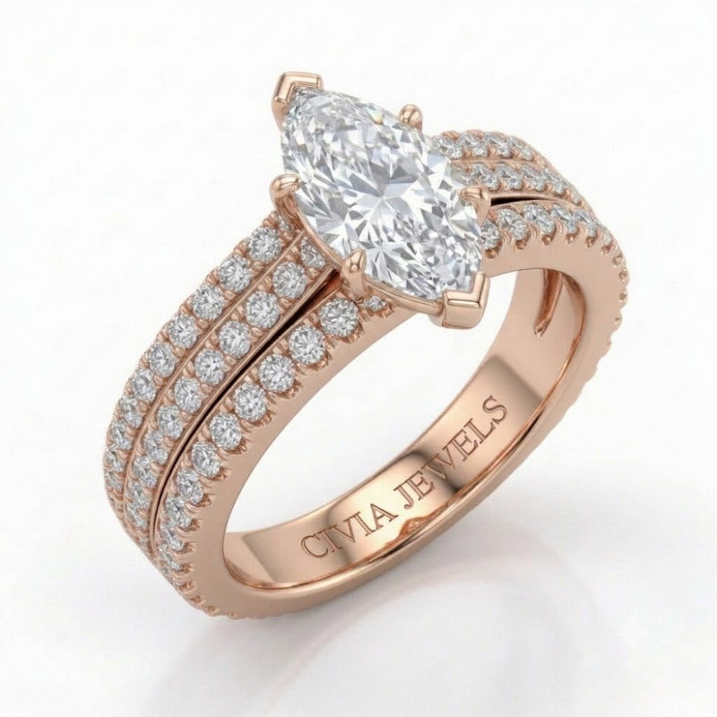 Rose Gold Aurelia Triple Pavé Marquise Diamond Engagement Ring