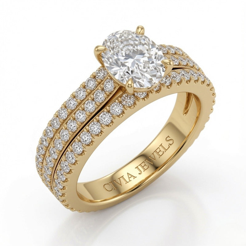 Yellow Gold Aurelia Triple Pavé Oval Diamond Engagement Ring