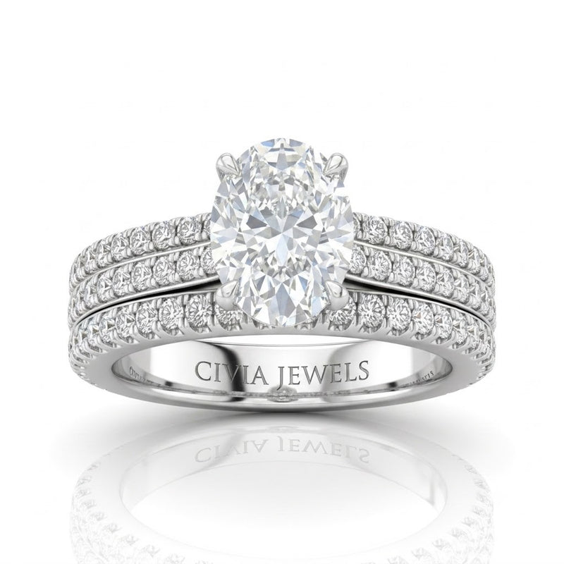 Silver Aurelia Triple Pavé Oval Diamond Engagement Ring