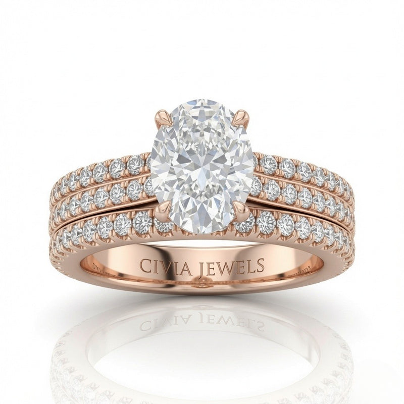 Rose Gold Aurelia Triple Pavé Oval Diamond Engagement Ring