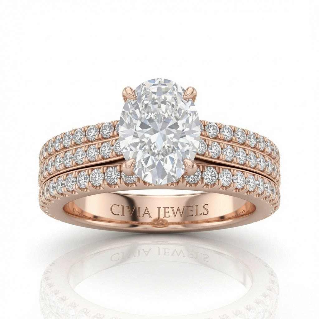 Rose Gold Aurelia Triple Pavé Oval Diamond Engagement Ring
