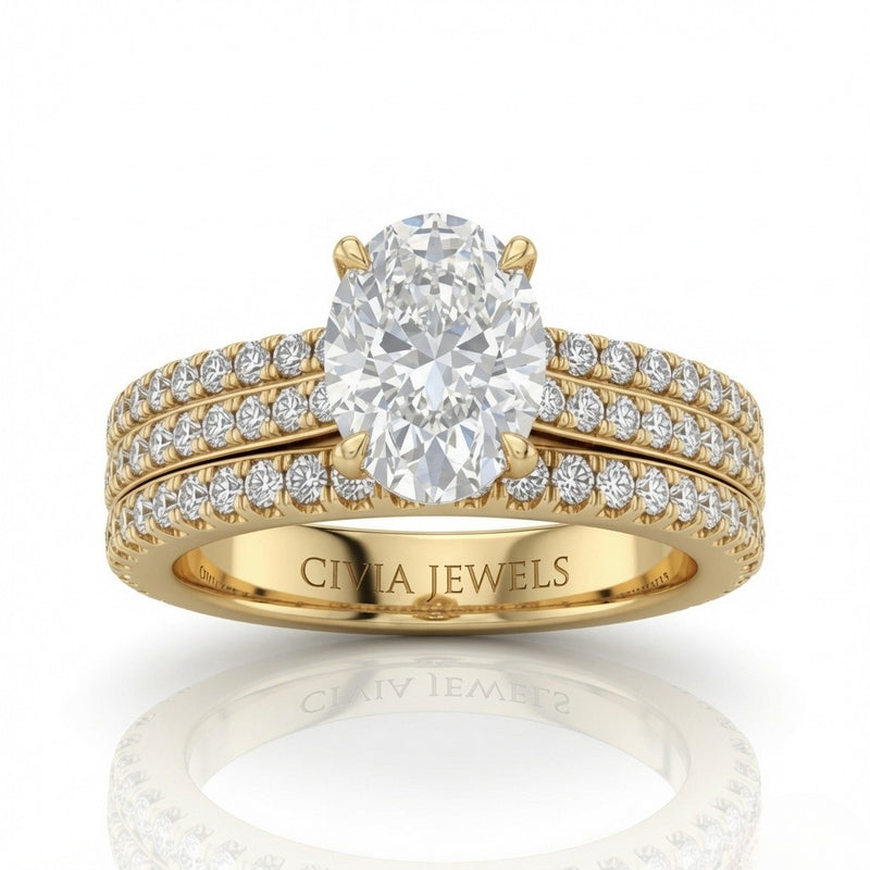 Yellow Gold Aurelia Triple Pavé Oval Diamond Engagement Ring