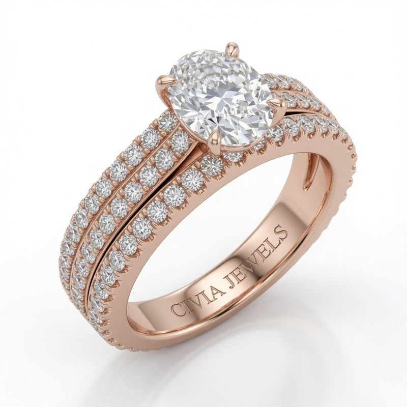 Rose Gold Aurelia Triple Pavé Oval Diamond Engagement Ring