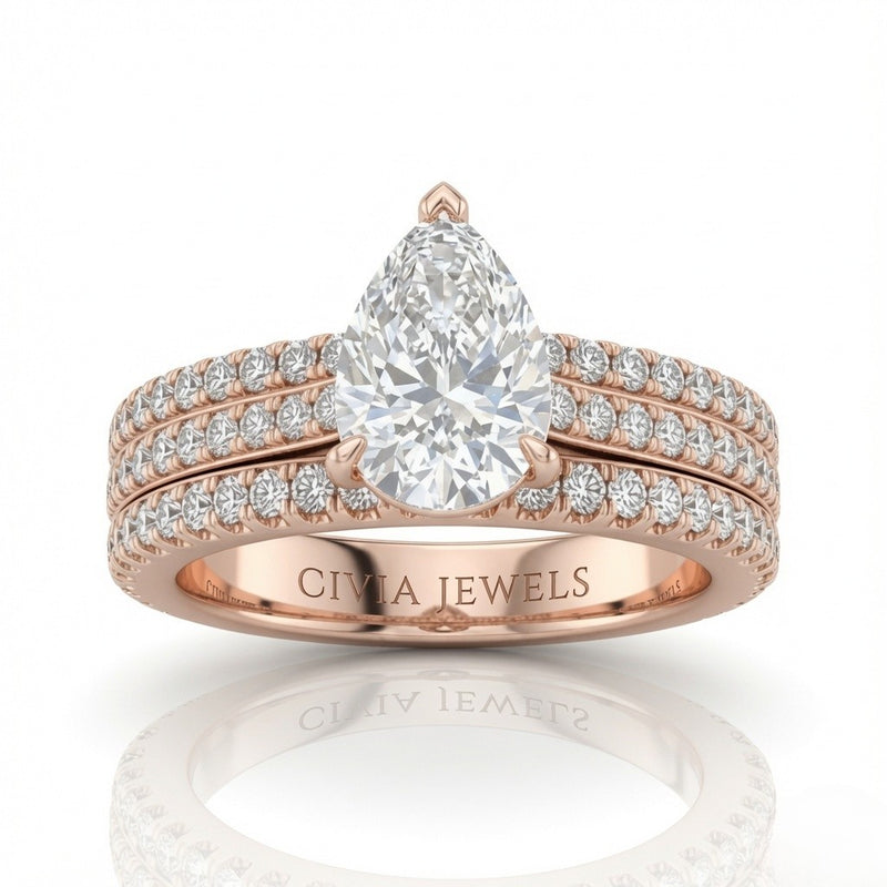 Rose Gold Aurelia Triple Pavé Pear Diamond Engagement Ring