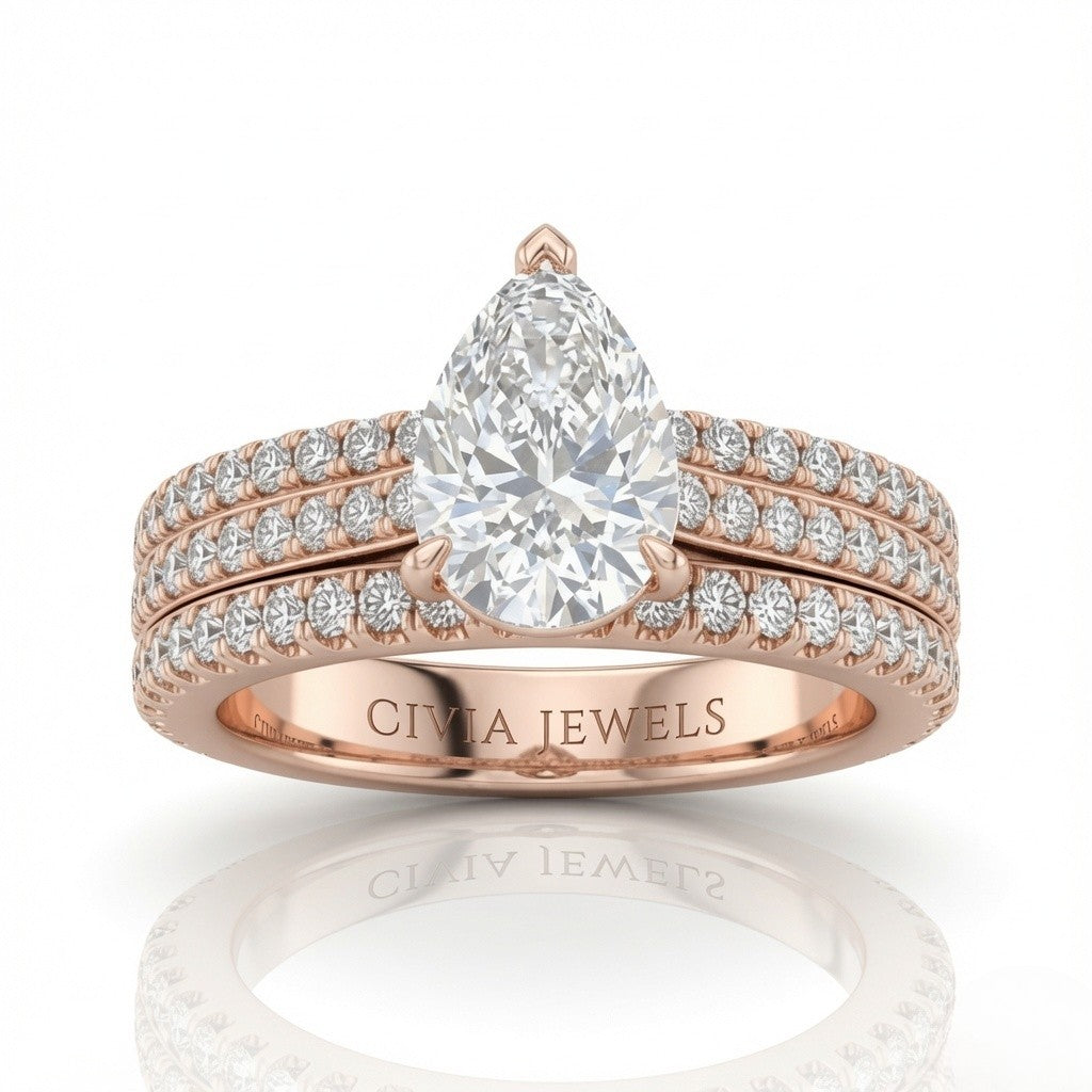 Rose Gold Aurelia Triple Pavé Pear Diamond Engagement Ring