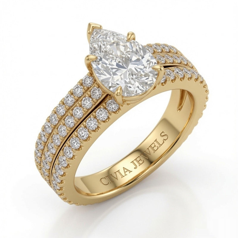 Yellow Gold Aurelia Triple Pavé Pear Diamond Engagement Ring