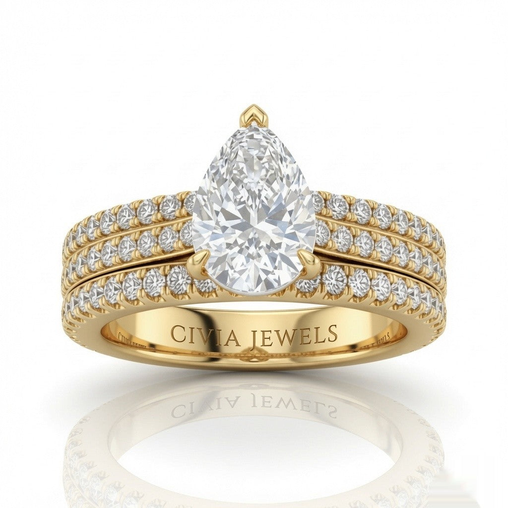 Yellow Gold Aurelia Triple Pavé Pear Diamond Engagement Ring