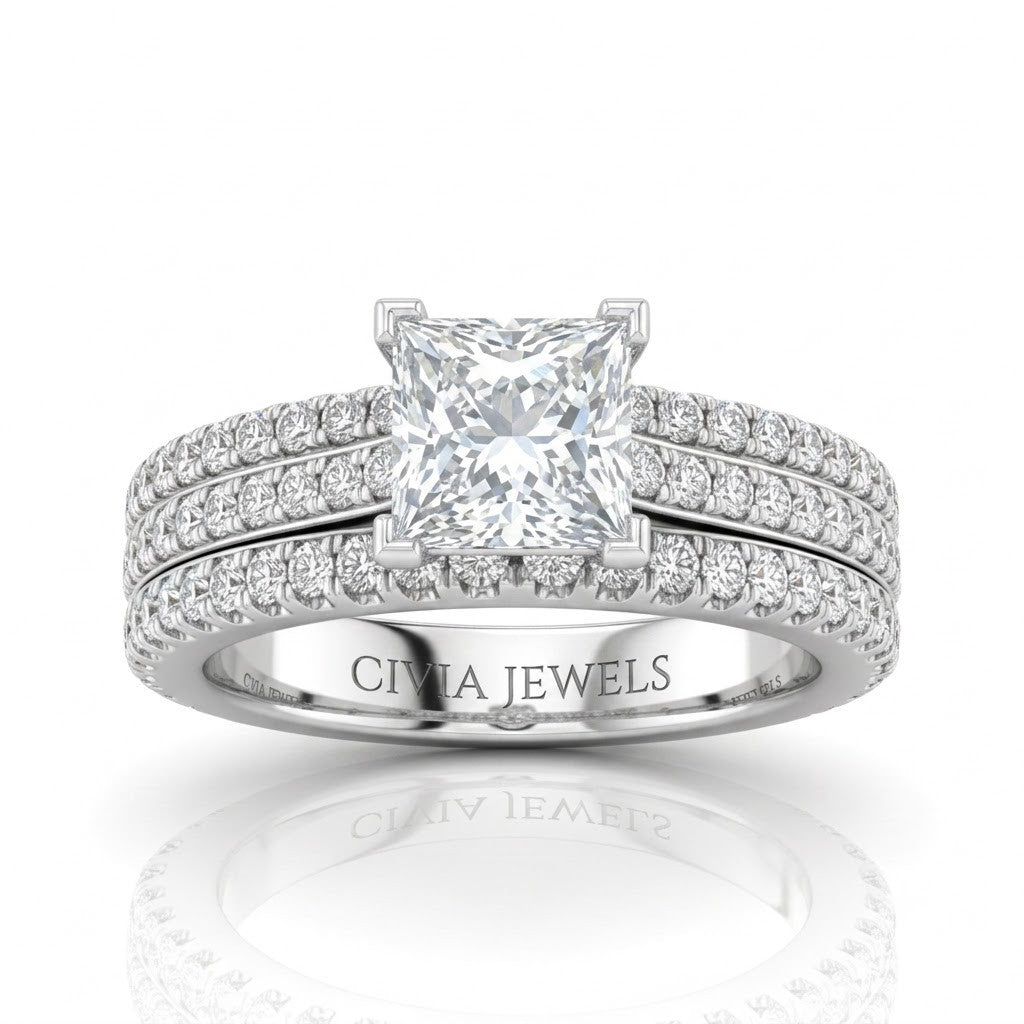White Gold Aurelia Triple Pavé Princess Diamond Engagement Ring