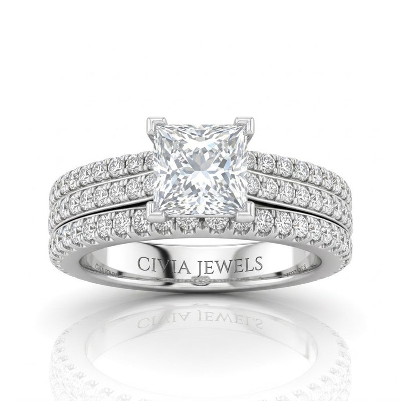 Silver Aurelia Triple Pavé Princess Diamond Engagement Ring