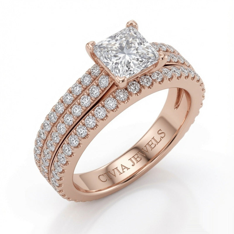 Rose Gold Aurelia Triple Pavé Princess Diamond Engagement Ring