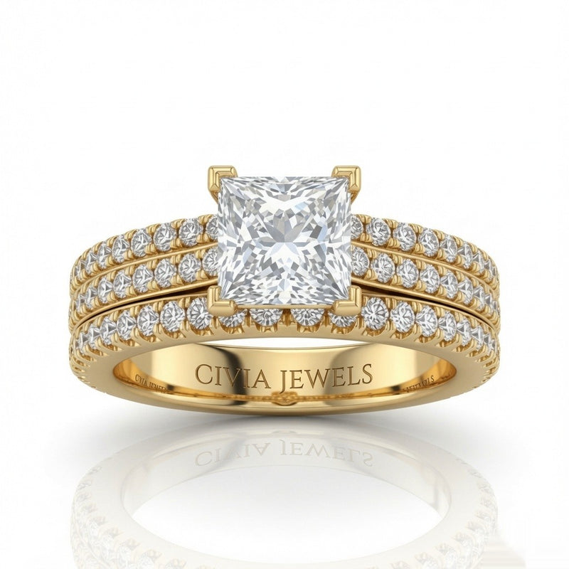 Yellow Gold Aurelia Triple Pavé Princess Diamond Engagement Ring