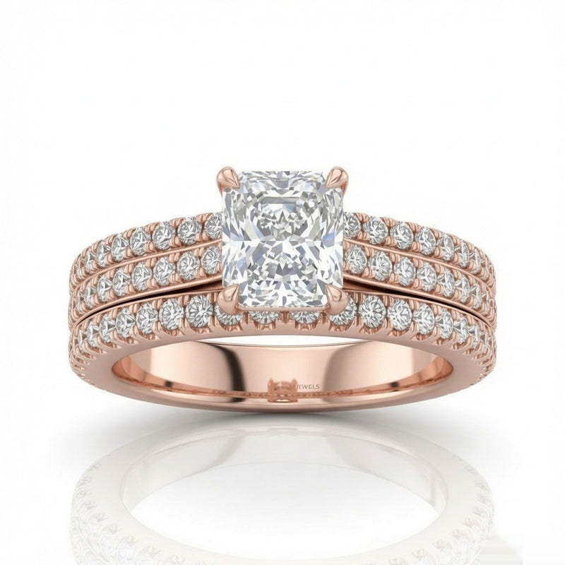 Rose Gold Aurelia Triple Pavé Radiant Diamond Engagement Ring