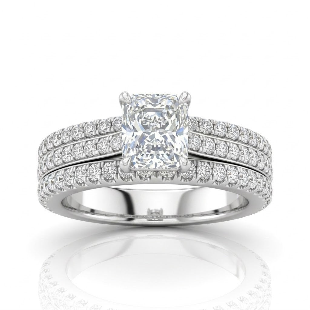 Silver Aurelia Triple Pavé Radiant Diamond Engagement Ring