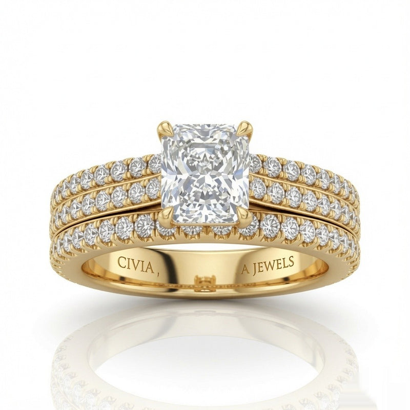 Yellow Gold Aurelia Triple Pavé Radiant Diamond Engagement Ring