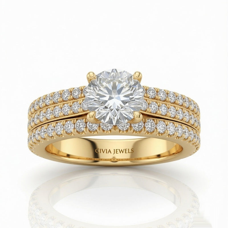 Yellow Gold Aurelia Triple Pavé Round Diamond Engagement Ring