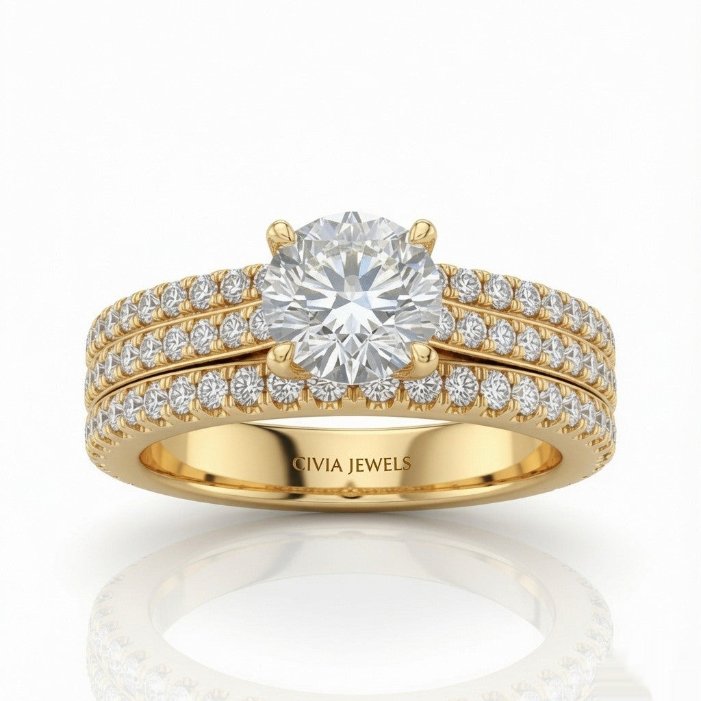 Yellow Gold Aurelia Triple Pavé Round Diamond Engagement Ring