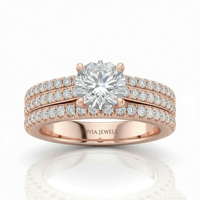 Rose Gold Aurelia Triple Pavé Round Diamond Engagement Ring