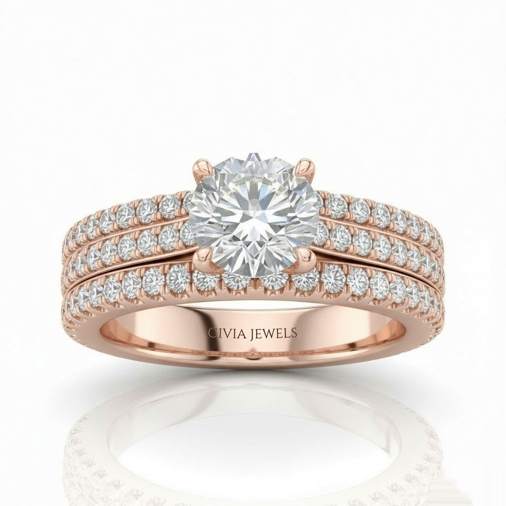 Rose Gold Aurelia Triple Pavé Round Diamond Engagement Ring