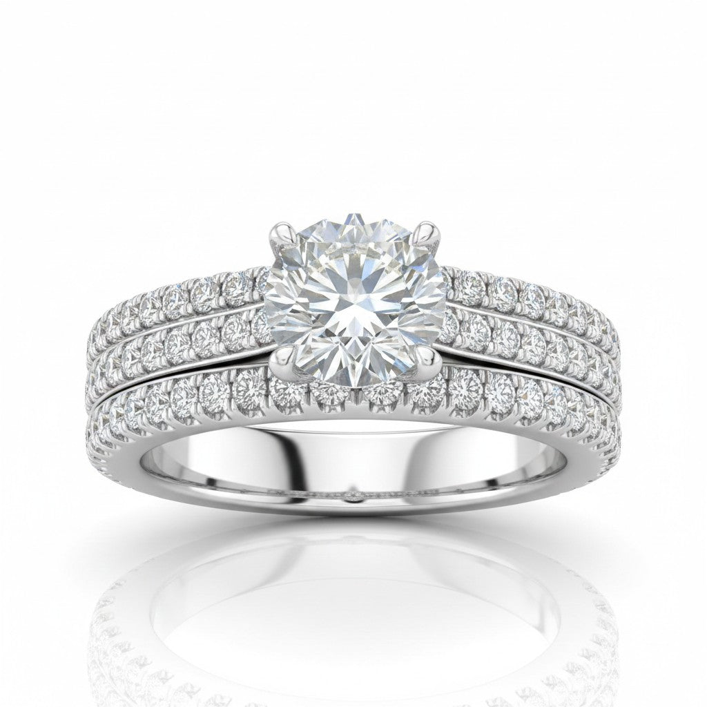 White Gold Aurelia Triple Pavé Round Diamond Engagement Ring