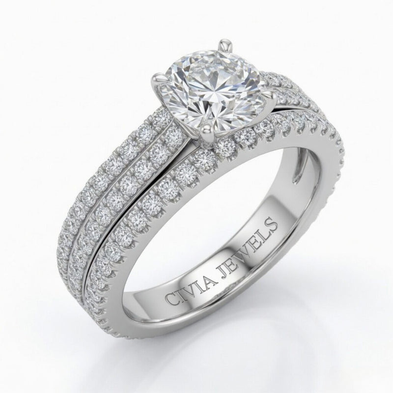 White Gold Aurelia Triple Pavé Round Diamond Engagement Ring