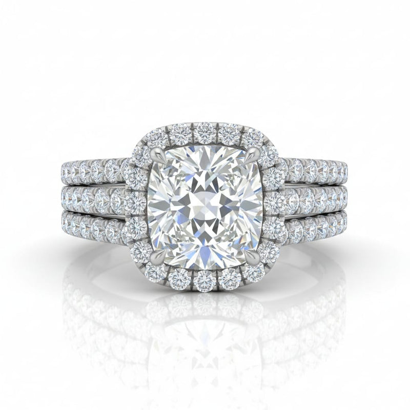 Silver Elarique Cushion Halo Diamond Engagement Ring