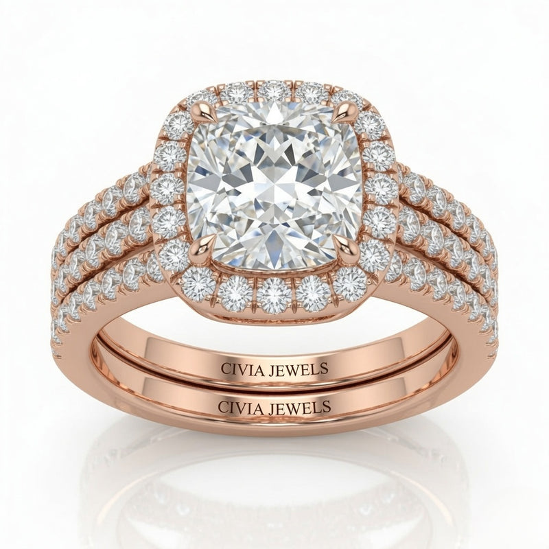 Rose Gold Elarique Cushion Halo Diamond Engagement Ring