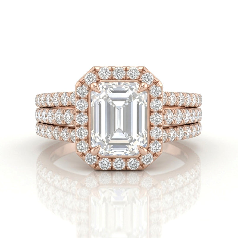 Rose Gold Elarique Emerald Halo Diamond Engagement Ring