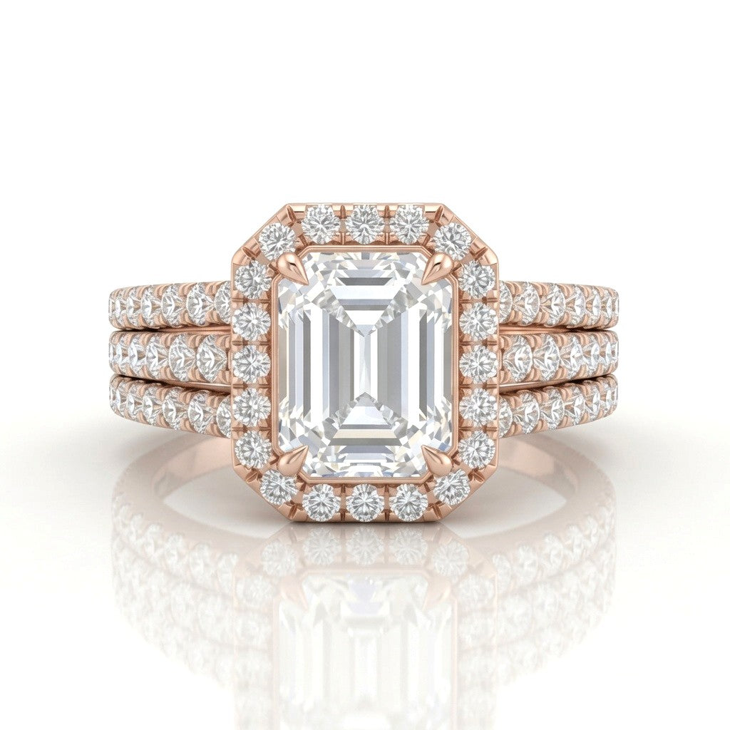 Rose Gold Elarique Emerald Halo Diamond Engagement Ring