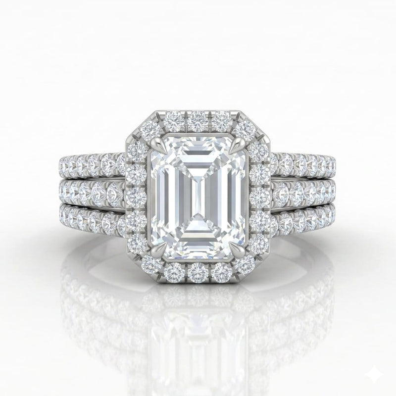 White Gold Elarique Emerald Halo Diamond Engagement Ring