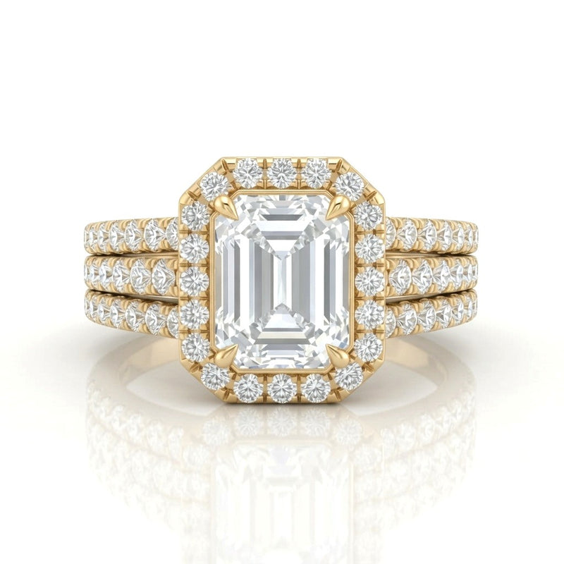Yellow Gold Elarique Emerald Halo Diamond Engagement Ring