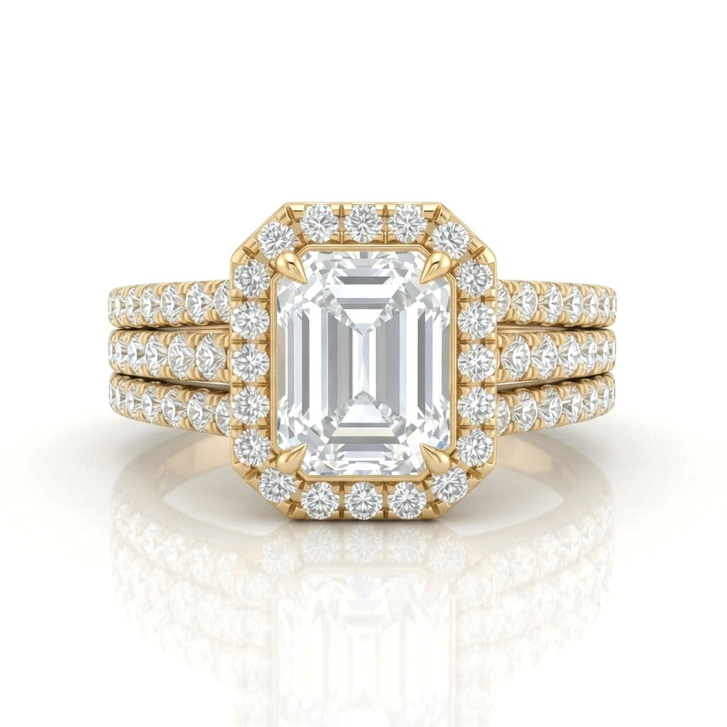 Yellow Gold Elarique Emerald Halo Diamond Engagement Ring