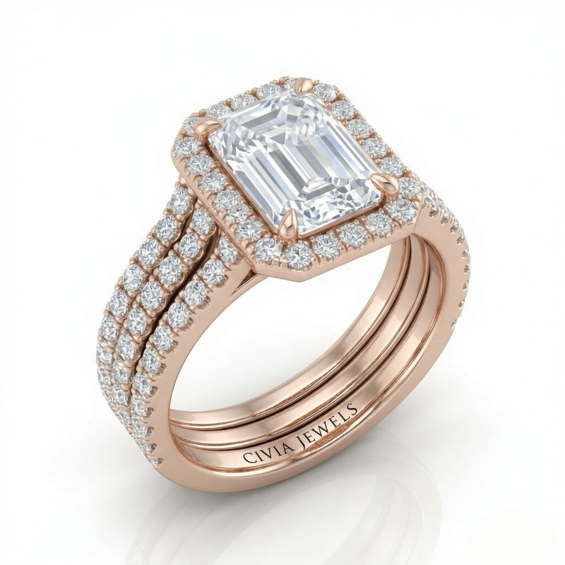 Rose Gold Elarique Emerald Halo Diamond Engagement Ring