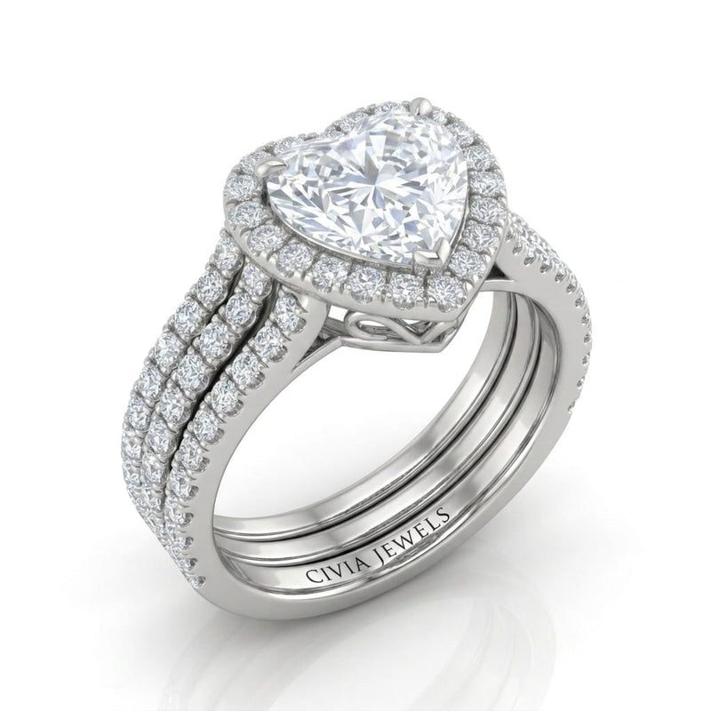White Gold Elarique Heart Halo Diamond Engagement Ring