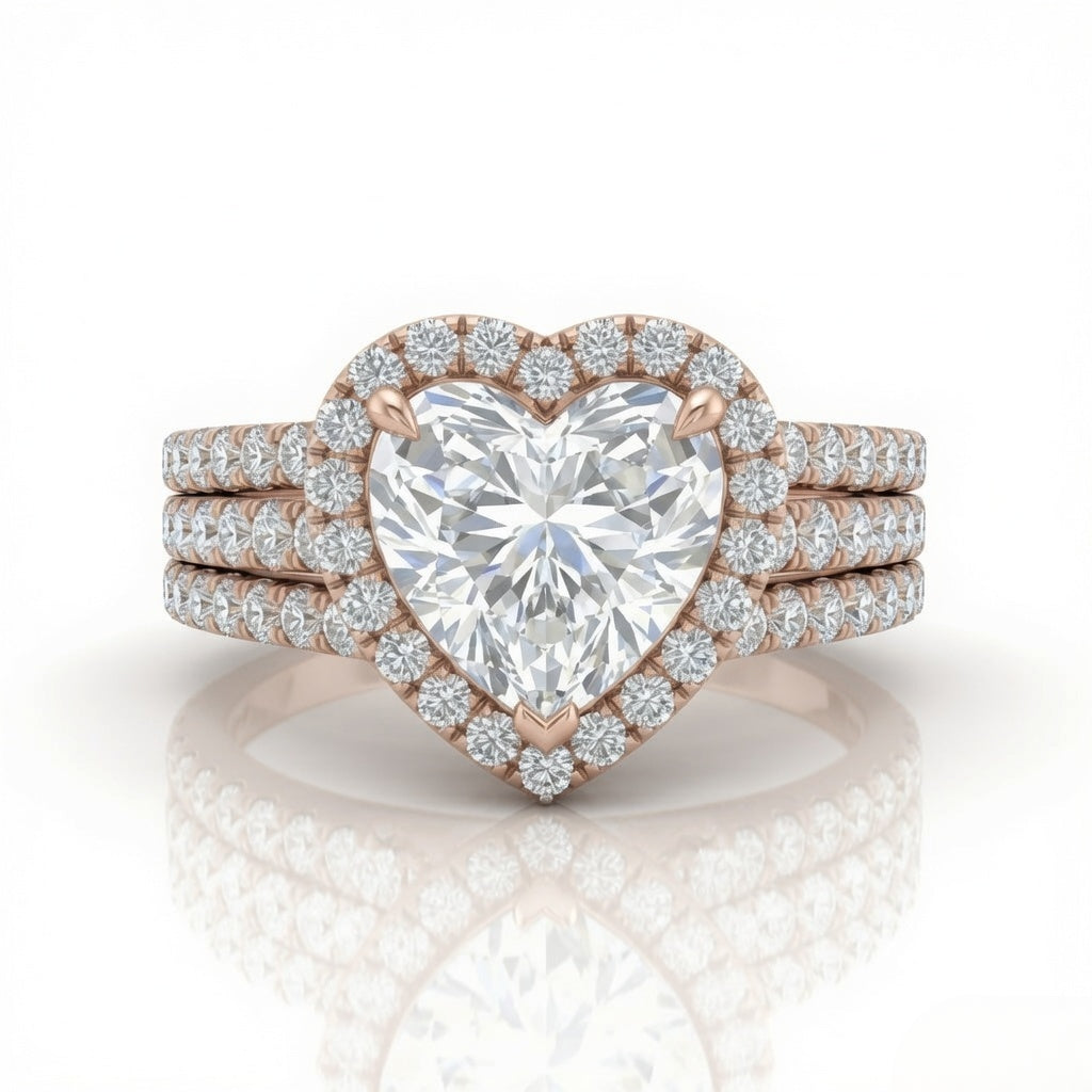 Rose Gold Elarique Heart Halo Diamond Engagement Ring
