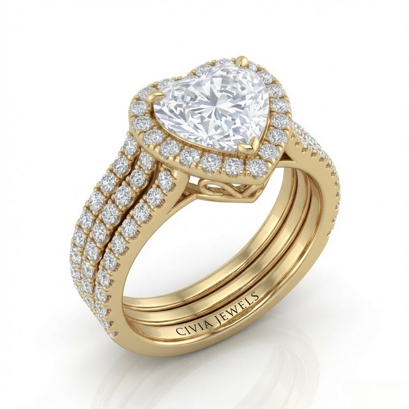 Yellow Gold Elarique Heart Halo Diamond Engagement Ring