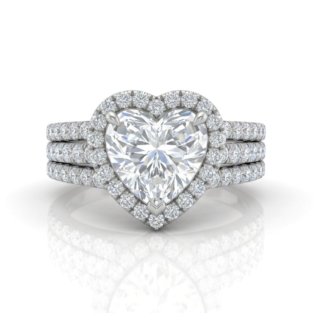 Silver Elarique Heart Halo Diamond Engagement Ring