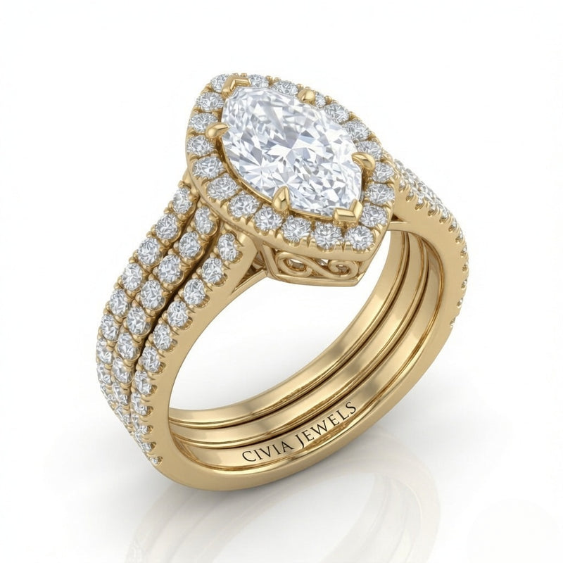 Yellow Gold Elarique Marquise Halo Diamond Engagement Ring