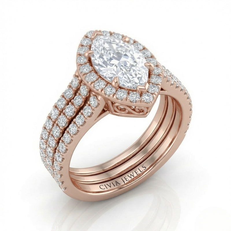 Rose Gold Elarique Marquise Halo Diamond Engagement Ring